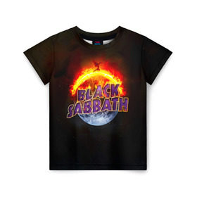 Детская футболка 3D с принтом Black Sabbath земля в огне в Екатеринбурге, 100% гипоаллергенный полиэфир | прямой крой, круглый вырез горловины, длина до линии бедер, чуть спущенное плечо, ткань немного тянется | black sabbath | группа | метал | надпись | оззи | осборн | хард рок | хеви метал