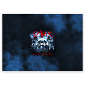 Поздравительная открытка с принтом Череп Slayer в Екатеринбурге, 100% бумага | плотность бумаги 280 г/м2, матовая, на обратной стороне линовка и место для марки
 | slayer | группа | гэри холт | замок | керри кинг | метал | музыка | песни | пол бостаф | рок | слеар | слеер | слеяр | том арайа | трэш метал | тяжелый рок | хеви метал | череп