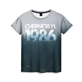 Женская футболка 3D с принтом Чернобыль 1986 в Екатеринбурге, 100% полиэфир ( синтетическое хлопкоподобное полотно) | прямой крой, круглый вырез горловины, длина до линии бедер | 1986 | дым | завод | лес | опасность | радиация | чаэс | чернобыль | экология