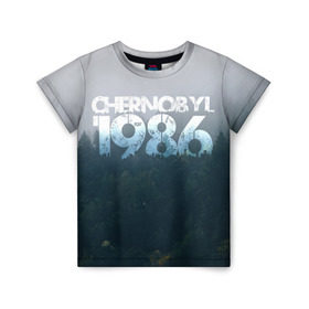 Детская футболка 3D с принтом Чернобыль 1986 в Екатеринбурге, 100% гипоаллергенный полиэфир | прямой крой, круглый вырез горловины, длина до линии бедер, чуть спущенное плечо, ткань немного тянется | Тематика изображения на принте: 1986 | дым | завод | лес | опасность | радиация | чаэс | чернобыль | экология