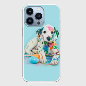Чехол для iPhone 13 Pro с принтом Юный художник в Екатеринбурге,  |  | animal | dog | дог | долматинец | друг | краски | собака | художник | щенок
