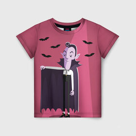 Детская футболка 3D с принтом Дракула в Екатеринбурге, 100% гипоаллергенный полиэфир | прямой крой, круглый вырез горловины, длина до линии бедер, чуть спущенное плечо, ткань немного тянется | dracula | halloween | helloween | вампир | день всех святых | детям | для детей | хеллоуин | хеловин | хэллоуин