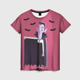 Женская футболка 3D с принтом Дракула в Екатеринбурге, 100% полиэфир ( синтетическое хлопкоподобное полотно) | прямой крой, круглый вырез горловины, длина до линии бедер | dracula | halloween | helloween | вампир | день всех святых | детям | для детей | хеллоуин | хеловин | хэллоуин