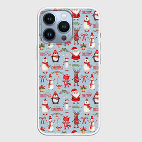 Чехол для iPhone 13 Pro с принтом Рождественская Милота в Екатеринбурге,  |  | дед мороз | заяц | колокольчик | лиса | лисичка | медведь | олень | омела | пингвин | санта клаус