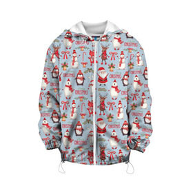 Детская куртка 3D с принтом Рождественская Милота в Екатеринбурге, 100% полиэстер | застежка — молния, подол и капюшон оформлены резинкой с фиксаторами, по бокам — два кармана без застежек, один потайной карман на груди, плотность верхнего слоя — 90 г/м2; плотность флисового подклада — 260 г/м2 | дед мороз | заяц | колокольчик | лиса | лисичка | медведь | олень | омела | пингвин | санта клаус