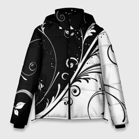 Мужская зимняя куртка 3D с принтом Цветочный узор в Екатеринбурге, верх — 100% полиэстер; подкладка — 100% полиэстер; утеплитель — 100% полиэстер | длина ниже бедра, свободный силуэт Оверсайз. Есть воротник-стойка, отстегивающийся капюшон и ветрозащитная планка. 

Боковые карманы с листочкой на кнопках и внутренний карман на молнии. | Тематика изображения на принте: абстракция | белый | инь янь | модные | прикольные картинки | природа | растения | тренды | узоры | цветы | черный