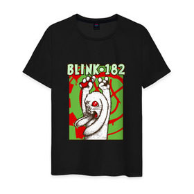 Мужская футболка хлопок с принтом Сумасшедший заяц Blink-182 в Екатеринбурге, 100% хлопок | прямой крой, круглый вырез горловины, длина до линии бедер, слегка спущенное плечо. | Тематика изображения на принте: blink | альтернативный рок | блинк | группа | марк хоппус | музыка | мэтт скиба | надпись | панк | панк рок | песни | поп панк | рок | скейт панк | смайл | смайлик | трэвис баркер