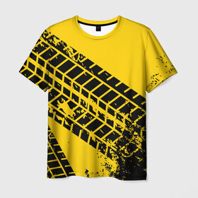 Мужская футболка 3D с принтом Следы покрышек в Екатеринбурге, 100% полиэфир | прямой крой, круглый вырез горловины, длина до линии бедер | Тематика изображения на принте: колесо | отпечаток | покрышка | протектор | след | шина