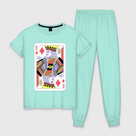 Женская пижама хлопок с принтом Король буби в Екатеринбурге, 100% хлопок | брюки и футболка прямого кроя, без карманов, на брюках мягкая резинка на поясе и по низу штанин | азарт | атласная | бубей | бубны | карты | колода | масть