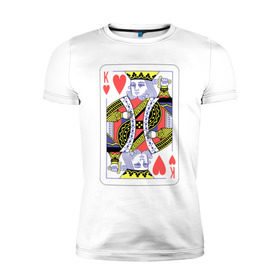 Мужская футболка премиум с принтом Король черви в Екатеринбурге, 92% хлопок, 8% лайкра | приталенный силуэт, круглый вырез ворота, длина до линии бедра, короткий рукав | Тематика изображения на принте: азарт | атласная | карты | колода | масть | покер | червей | черви