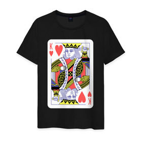 Мужская футболка хлопок с принтом Король черви в Екатеринбурге, 100% хлопок | прямой крой, круглый вырез горловины, длина до линии бедер, слегка спущенное плечо. | азарт | атласная | карты | колода | масть | покер | червей | черви