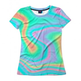 Женская футболка 3D с принтом Светлые узоры в Екатеринбурге, 100% полиэфир ( синтетическое хлопкоподобное полотно) | прямой крой, круглый вырез горловины, длина до линии бедер | color | paint | абстракция | абстракция красок | краска | разводы | разводы красок | цветные краски | яркие краски