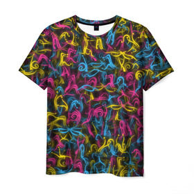 Мужская футболка 3D с принтом Абстрактная эротика в Екатеринбурге, 100% полиэфир | прямой крой, круглый вырез горловины, длина до линии бедер | закорючки | любовь | паттерн | позы | текстура