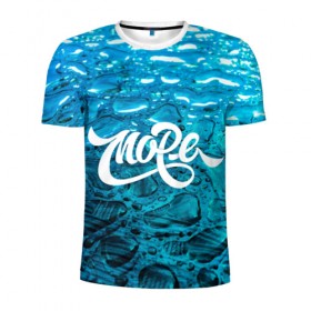 Мужская футболка 3D спортивная с принтом Море в Екатеринбурге, 100% полиэстер с улучшенными характеристиками | приталенный силуэт, круглая горловина, широкие плечи, сужается к линии бедра | water | белый | вода | глубина | капли | море | надписи | прикольные надписи | синий | текстуры | цвет