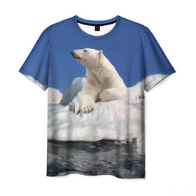 Мужская футболка 3D с принтом Арктика в Екатеринбурге, 100% полиэфир | прямой крой, круглый вырез горловины, длина до линии бедер | animals | bear | ice | nature | polar bear | power | travel | белый медведь | животные | лёд | медведь | природа | путешествия | сила | снег
