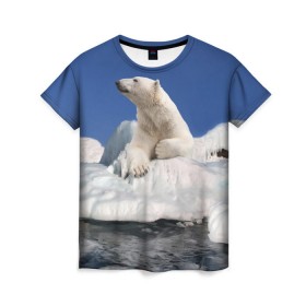 Женская футболка 3D с принтом Арктика в Екатеринбурге, 100% полиэфир ( синтетическое хлопкоподобное полотно) | прямой крой, круглый вырез горловины, длина до линии бедер | animals | bear | ice | nature | polar bear | power | travel | белый медведь | животные | лёд | медведь | природа | путешествия | сила | снег