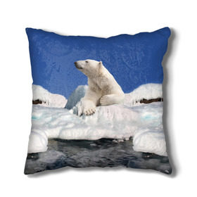 Подушка 3D с принтом Арктика в Екатеринбурге, наволочка – 100% полиэстер, наполнитель – холлофайбер (легкий наполнитель, не вызывает аллергию). | состоит из подушки и наволочки. Наволочка на молнии, легко снимается для стирки | animals | bear | ice | nature | polar bear | power | travel | белый медведь | животные | лёд | медведь | природа | путешествия | сила | снег