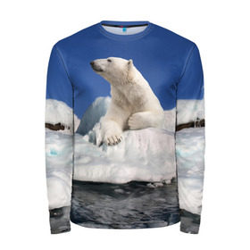 Мужской лонгслив 3D с принтом Арктика в Екатеринбурге, 100% полиэстер | длинные рукава, круглый вырез горловины, полуприлегающий силуэт | animals | bear | ice | nature | polar bear | power | travel | белый медведь | животные | лёд | медведь | природа | путешествия | сила | снег
