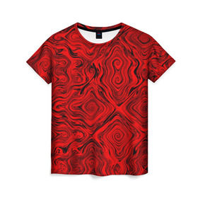 Женская футболка 3D с принтом Tie-Dye red в Екатеринбурге, 100% полиэфир ( синтетическое хлопкоподобное полотно) | прямой крой, круглый вырез горловины, длина до линии бедер | волны | красный | разводы | текстура