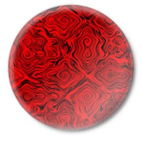 Значок с принтом Tie-Dye red в Екатеринбурге,  металл | круглая форма, металлическая застежка в виде булавки | волны | красный | разводы | текстура
