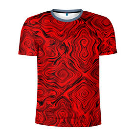 Мужская футболка 3D спортивная с принтом Tie-Dye red в Екатеринбурге, 100% полиэстер с улучшенными характеристиками | приталенный силуэт, круглая горловина, широкие плечи, сужается к линии бедра | волны | красный | разводы | текстура