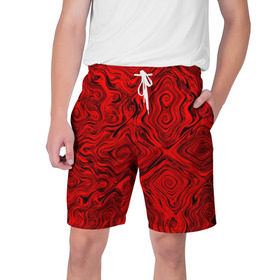 Мужские шорты 3D с принтом Tie-Dye red в Екатеринбурге,  полиэстер 100% | прямой крой, два кармана без застежек по бокам. Мягкая трикотажная резинка на поясе, внутри которой широкие завязки. Длина чуть выше колен | волны | красный | разводы | текстура