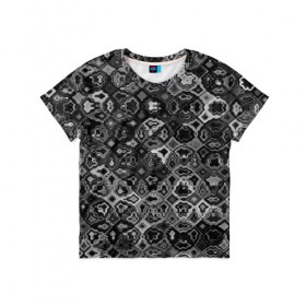 Детская футболка 3D с принтом абстракция кусочков в Екатеринбурге, 100% гипоаллергенный полиэфир | прямой крой, круглый вырез горловины, длина до линии бедер, чуть спущенное плечо, ткань немного тянется | волны | мозаика | оптические | узоры | фрактал