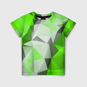 Детская футболка 3D с принтом Sport Abstract 2018 Green в Екатеринбурге, 100% гипоаллергенный полиэфир | прямой крой, круглый вырез горловины, длина до линии бедер, чуть спущенное плечо, ткань немного тянется | абстракция | геометрия | желтый | краски | линии | мода | модные | пирамиды | полосы | серый | тренды | треугольники | узоры | фигуры | цвет