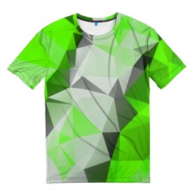 Мужская футболка 3D с принтом Sport Abstract 2018 Green в Екатеринбурге, 100% полиэфир | прямой крой, круглый вырез горловины, длина до линии бедер | абстракция | геометрия | желтый | краски | линии | мода | модные | пирамиды | полосы | серый | тренды | треугольники | узоры | фигуры | цвет
