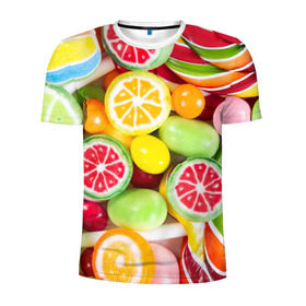 Мужская футболка 3D спортивная с принтом Candy в Екатеринбурге, 100% полиэстер с улучшенными характеристиками | приталенный силуэт, круглая горловина, широкие плечи, сужается к линии бедра | Тематика изображения на принте: candy | colorful | lollipop | sweet | конфеты | леденцы | сладости
