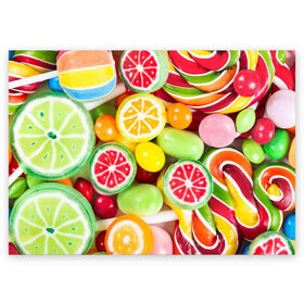 Поздравительная открытка с принтом Candy в Екатеринбурге, 100% бумага | плотность бумаги 280 г/м2, матовая, на обратной стороне линовка и место для марки
 | candy | colorful | lollipop | sweet | конфеты | леденцы | сладости