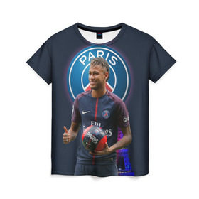 Женская футболка 3D с принтом Neymar PSG в Екатеринбурге, 100% полиэфир ( синтетическое хлопкоподобное полотно) | прямой крой, круглый вырез горловины, длина до линии бедер | neymar psg | неймар | неймар псж | псж | футбол