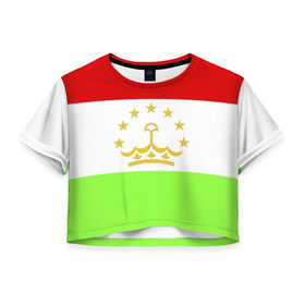 Женская футболка 3D укороченная с принтом Флаг Таджикистана в Екатеринбурге, 100% полиэстер | круглая горловина, длина футболки до линии талии, рукава с отворотами | парчами точикистон | таджикистан | точикистон | флаг | флаг таджикистана