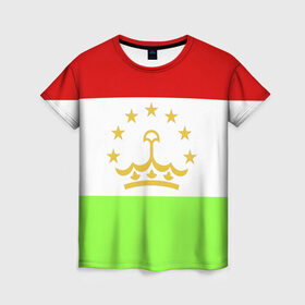 Женская футболка 3D с принтом Флаг Таджикистана в Екатеринбурге, 100% полиэфир ( синтетическое хлопкоподобное полотно) | прямой крой, круглый вырез горловины, длина до линии бедер | парчами точикистон | таджикистан | точикистон | флаг | флаг таджикистана