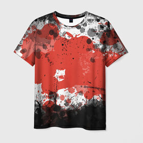 Мужская футболка 3D с принтом Брызги и пятна в Екатеринбурге, 100% полиэфир | прямой крой, круглый вырез горловины, длина до линии бедер | белый | грязь | красный | кровь | пятна | черный
