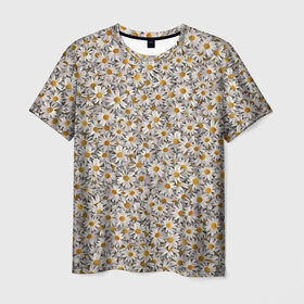 Мужская футболка 3D с принтом Ромашки в Екатеринбурге, 100% полиэфир | прямой крой, круглый вырез горловины, длина до линии бедер | белый | желтый | паттерн | поле | полевые | растения | ромашка | текстура | цветочки