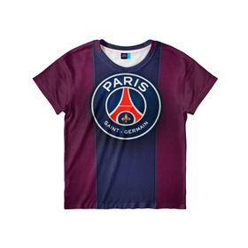 Детская футболка 3D с принтом Paris Saint-Germain в Екатеринбурге, 100% гипоаллергенный полиэфир | прямой крой, круглый вырез горловины, длина до линии бедер, чуть спущенное плечо, ткань немного тянется | psg | париж | псж | форма | футбол