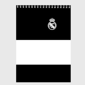 Скетчбук с принтом Real Madrid Black Collection в Екатеринбурге, 100% бумага
 | 48 листов, плотность листов — 100 г/м2, плотность картонной обложки — 250 г/м2. Листы скреплены сверху удобной пружинной спиралью | Тематика изображения на принте: emirates | fc | real madrid | клуб | мяч | реал мадрид