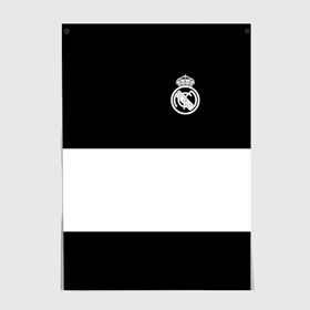 Постер с принтом Real Madrid Black Collection в Екатеринбурге, 100% бумага
 | бумага, плотность 150 мг. Матовая, но за счет высокого коэффициента гладкости имеет небольшой блеск и дает на свету блики, но в отличии от глянцевой бумаги не покрыта лаком | emirates | fc | real madrid | клуб | мяч | реал мадрид