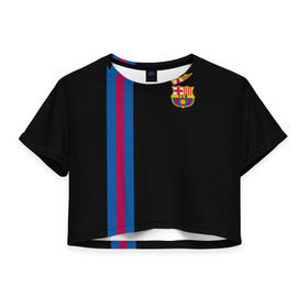 Женская футболка 3D укороченная с принтом FC Barcelona Line Collection в Екатеринбурге, 100% полиэстер | круглая горловина, длина футболки до линии талии, рукава с отворотами | fc | барселона | эмблема