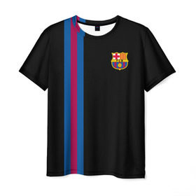 Мужская футболка 3D с принтом FC Barcelona Line Collection в Екатеринбурге, 100% полиэфир | прямой крой, круглый вырез горловины, длина до линии бедер | Тематика изображения на принте: fc | барселона | эмблема