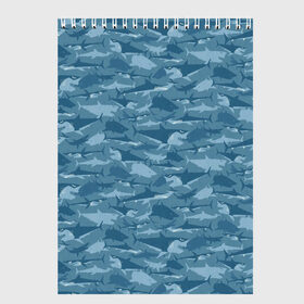 Скетчбук с принтом Акулы в Екатеринбурге, 100% бумага
 | 48 листов, плотность листов — 100 г/м2, плотность картонной обложки — 250 г/м2. Листы скреплены сверху удобной пружинной спиралью | shark | акула | акулы | вода | море | океан | рыба | хищник