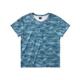 Детская футболка 3D с принтом Акулы в Екатеринбурге, 100% гипоаллергенный полиэфир | прямой крой, круглый вырез горловины, длина до линии бедер, чуть спущенное плечо, ткань немного тянется | shark | акула | акулы | вода | море | океан | рыба | хищник