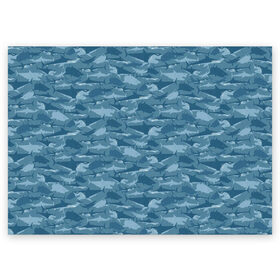 Поздравительная открытка с принтом Акулы в Екатеринбурге, 100% бумага | плотность бумаги 280 г/м2, матовая, на обратной стороне линовка и место для марки
 | shark | акула | акулы | вода | море | океан | рыба | хищник