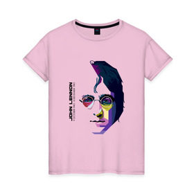Женская футболка хлопок с принтом Джон Ленон в Екатеринбурге, 100% хлопок | прямой крой, круглый вырез горловины, длина до линии бедер, слегка спущенное плечо | john lennon | the beatles | битлс | джон леннон