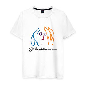 Мужская футболка хлопок с принтом Джон Ленон 2 в Екатеринбурге, 100% хлопок | прямой крой, круглый вырез горловины, длина до линии бедер, слегка спущенное плечо. | john lennon | the beatles | битлс | джон леннон