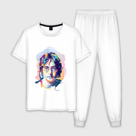Мужская пижама хлопок с принтом Джон Леннон 6 в Екатеринбурге, 100% хлопок | брюки и футболка прямого кроя, без карманов, на брюках мягкая резинка на поясе и по низу штанин
 | john lennon | the beatles | битлс | джон леннон
