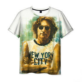 Мужская футболка 3D с принтом Джон Леннон 10 в Екатеринбурге, 100% полиэфир | прямой крой, круглый вырез горловины, длина до линии бедер | john lennon | the beatles | битлс | джон леннон