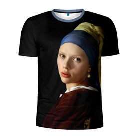 Мужская футболка 3D спортивная с принтом Scarlett Johansson в Екатеринбурге, 100% полиэстер с улучшенными характеристиками | приталенный силуэт, круглая горловина, широкие плечи, сужается к линии бедра | Тематика изображения на принте: 