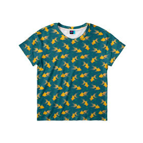 Детская футболка 3D с принтом Золотая рыбка в Екатеринбурге, 100% гипоаллергенный полиэфир | прямой крой, круглый вырез горловины, длина до линии бедер, чуть спущенное плечо, ткань немного тянется | Тематика изображения на принте: 